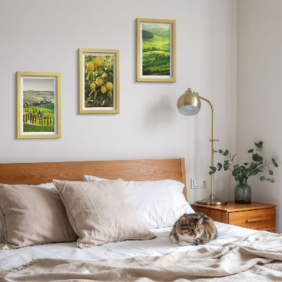 Set 3 tablouri Peisaje italiene cu citrice și dealuri verzi