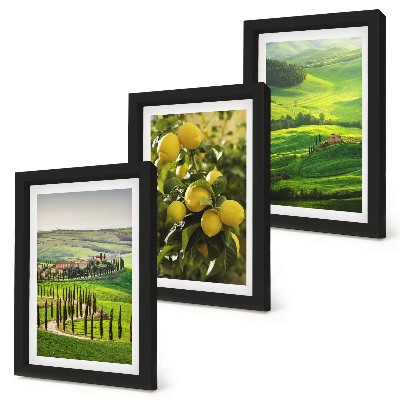 Set 3 tablouri Peisaje italiene cu citrice și dealuri verzi