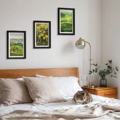 Set 3 tablouri cu peisaje italiene, citrice și dealuri verzi