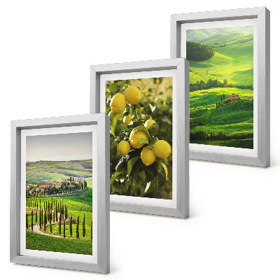 Set 3 tablouri Peisaje italiene cu citrice și dealuri verzi