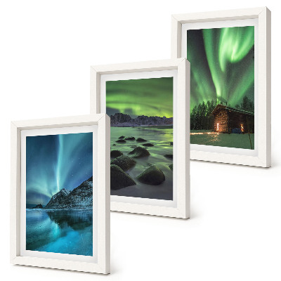 Galerie de perete Peisaje de iarnă cu Aurora Boreală peste munți