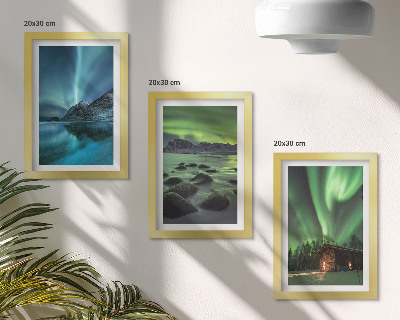 Galerie de perete Peisaje de iarnă cu Aurora Boreală peste munți