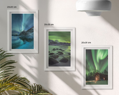 Galerie de perete Peisaje de iarnă cu Aurora Boreală peste munți