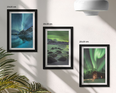 Galerie de perete Peisaje de iarnă cu Aurora Boreală peste munți