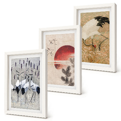 Set 3 tablouri Ilustrații de macara japoneză peisaj japandi