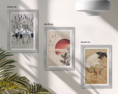 Set 3 tablouri Ilustrații de macara japoneză peisaj japandi