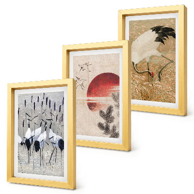 Set 3 tablouri Ilustrații de macara japoneză peisaj japandi