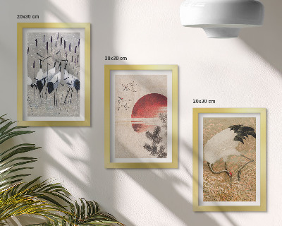 Set 3 tablouri Ilustrații de macara japoneză peisaj japandi