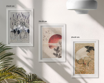 Set 3 tablouri Ilustrații de macara japoneză peisaj japandi