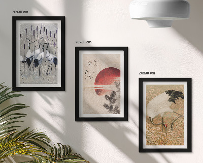 Set 3 tablouri Ilustrații de macara japoneză peisaj japandi