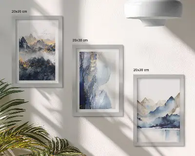 Galerie de perete peisaje montane în nuanțe de albastru și gri