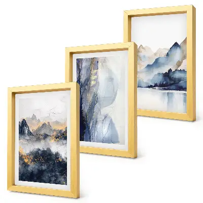 Galerie de perete peisaje montane în nuanțe de albastru și gri