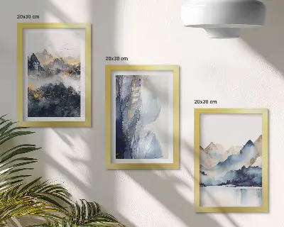 Galerie de perete peisaje montane în nuanțe de albastru și gri