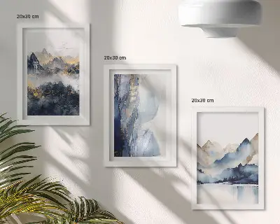 Galerie de perete peisaje montane în nuanțe de albastru și gri