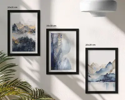 Galerie de perete peisaje montane în nuanțe de albastru și gri
