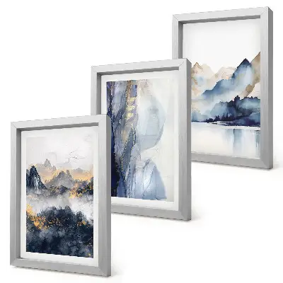 Galerie de perete peisaje montane în nuanțe de albastru și gri