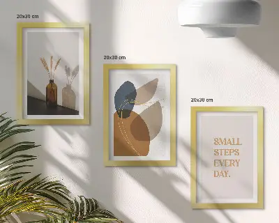 Galerie de perete cu forme abstracte și accente naturale