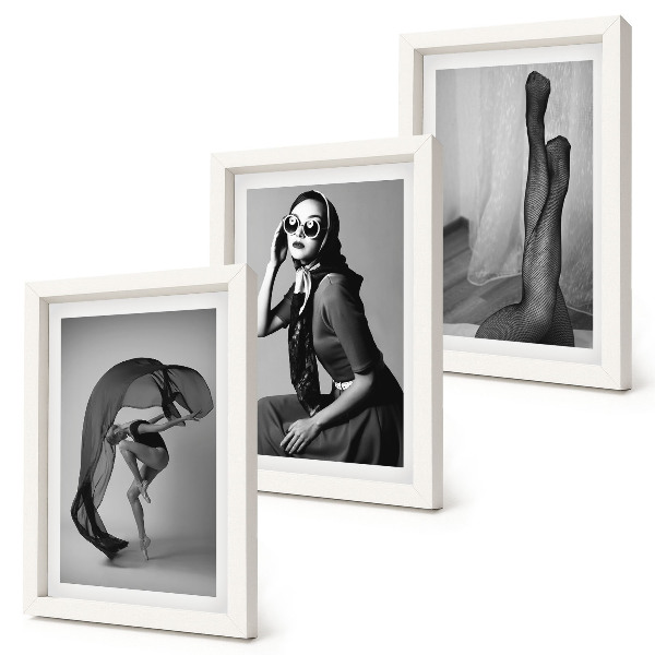 Set 3 tablouri Portrete elegante alb-negru ale unor femei în ipostaze elegante