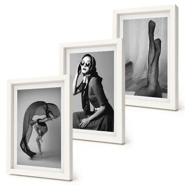 Set de 3 tablouri portrete elegante alb-negru ale unor femei