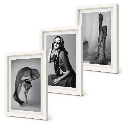 Set 3 tablouri Portrete elegante alb-negru ale unor femei în ipostaze elegante