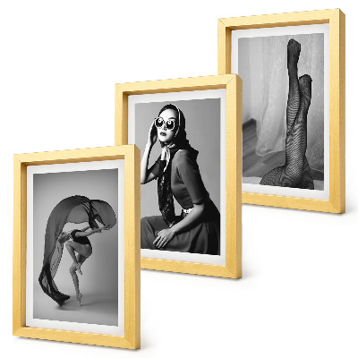 Set 3 tablouri Portrete elegante alb-negru ale unor femei în ipostaze elegante