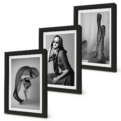 Set 3 tablouri Portrete elegante alb-negru ale unor femei în ipostaze elegante