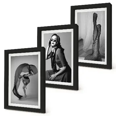 Set de 3 tablouri portrete elegante alb-negru ale unor femei