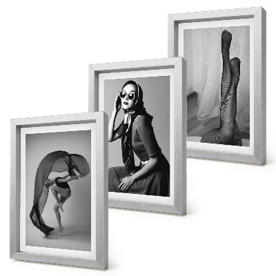 Set 3 tablouri Portrete elegante alb-negru ale unor femei în ipostaze elegante