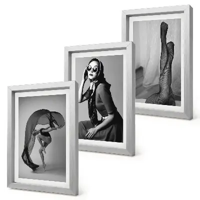 Set de 3 tablouri portrete elegante alb-negru ale unor femei