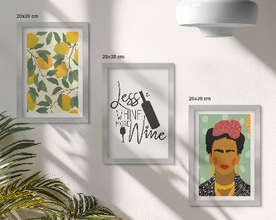 Set 3 tablouri Sloganul Lămâi despre vin, portretul Fridei Kahlo
