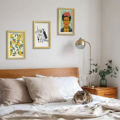 Set 3 tablouri cu sloganul despre vin și portretul Fridei Kahlo