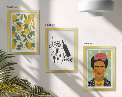 Set 3 tablouri Sloganul Lămâi despre vin, portretul Fridei Kahlo