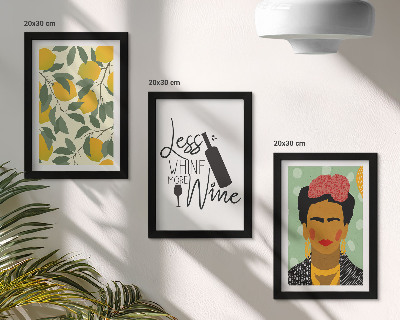 Set 3 tablouri Sloganul Lămâi despre vin, portretul Fridei Kahlo
