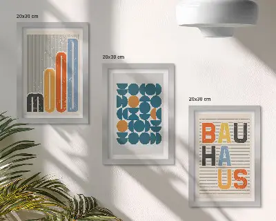 Galerie de perete cu postere având modele geometrice în stil Bauhaus