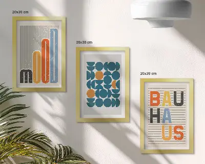 Galerie de perete cu postere având modele geometrice în stil Bauhaus