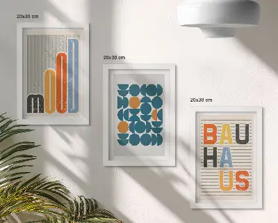 Galerie de perete cu postere având modele geometrice în stil Bauhaus
