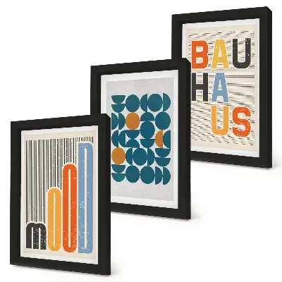 Galerie de perete cu postere având modele geometrice în stil Bauhaus
