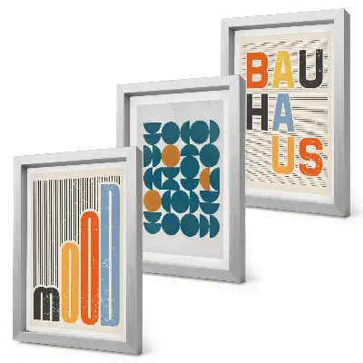 Galerie de perete cu postere având modele geometrice în stil Bauhaus