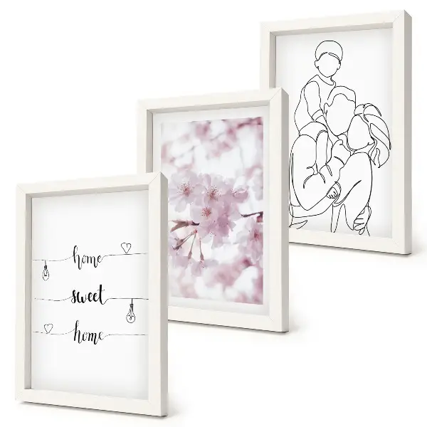 Set de 3 tablouri cu design minimalist reprezentând flori și familie