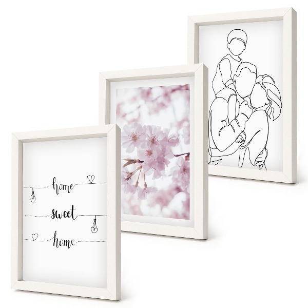 Set 3 tablouri Flori și familie într-un design minimalist