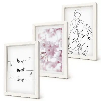 Set de 3 tablouri cu design minimalist reprezentând flori și familie