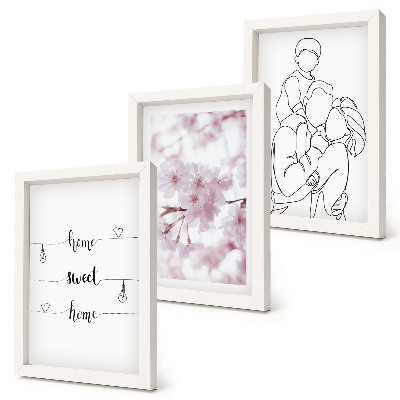 Set 3 tablouri Flori și familie într-un design minimalist