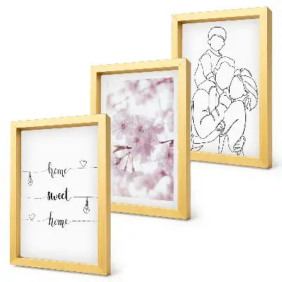 Set de 3 tablouri cu design minimalist reprezentând flori și familie