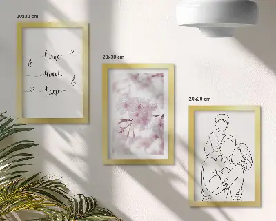 Set de 3 tablouri cu design minimalist reprezentând flori și familie
