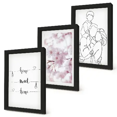 Set de 3 tablouri cu design minimalist reprezentând flori și familie