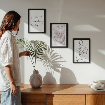 Set 3 tablouri Flori și familie într-un design minimalist