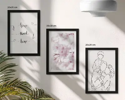 Set de 3 tablouri cu design minimalist reprezentând flori și familie