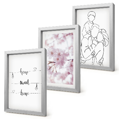 Set 3 tablouri Flori și familie într-un design minimalist