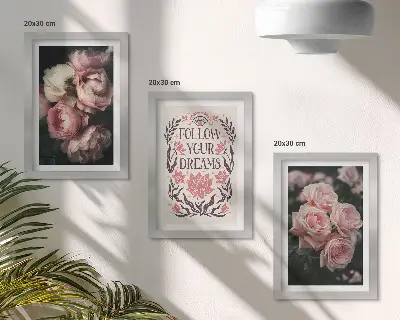 Set de 3 tablouri cu trandafiri vintage și inscripție despre vise