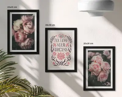 Set de 3 tablouri cu trandafiri vintage și inscripție despre vise